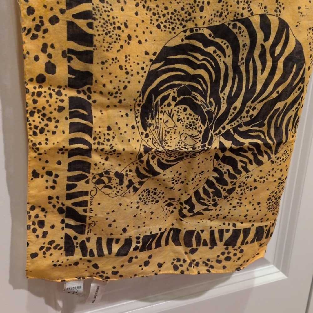 Oscar de la Renta Yellow and Black Animal Print Scarf Cotton Bright 22" Square